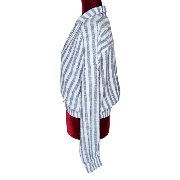 Forever 21 Cropped Jacket Blue White Striped Button Front Elastic Hem Women's L - Picture 3 of 9